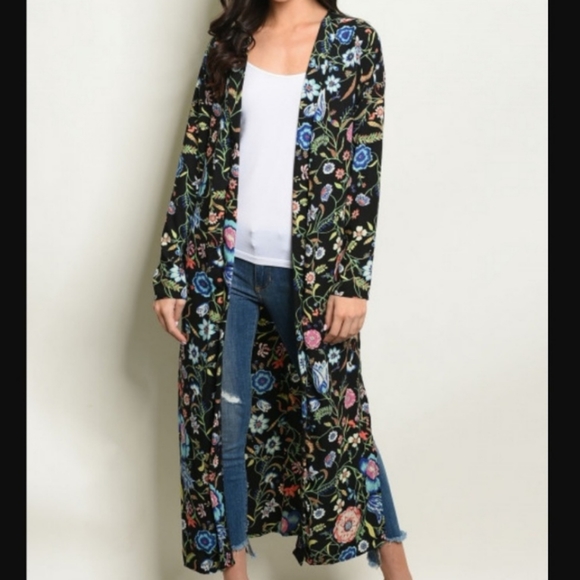 Sally Multi Color Floral Maxi Kimono Made In USA - Picture 7 of 7